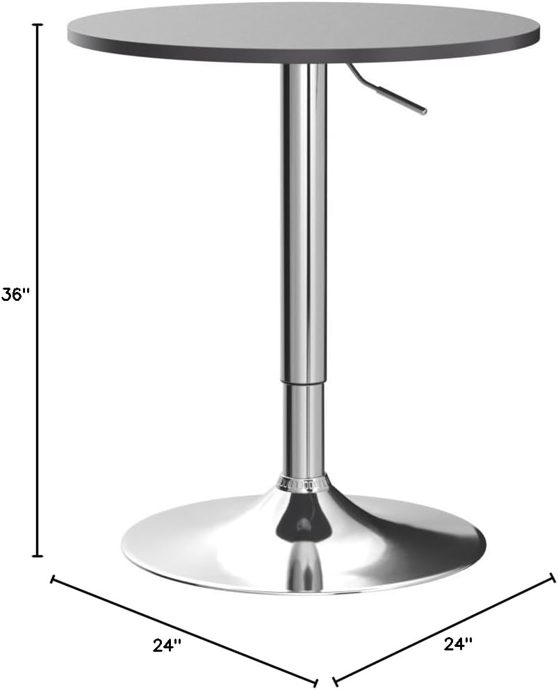 Adjustable Height Wood and Chrome Metal Bar Table, Black