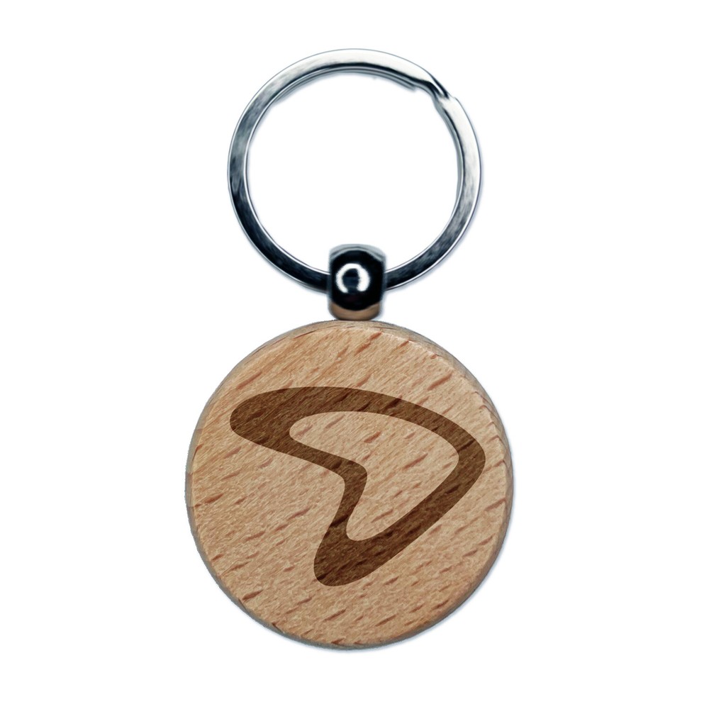 Retro Boomerang Engraved Wood Round Keychain Tag Charm