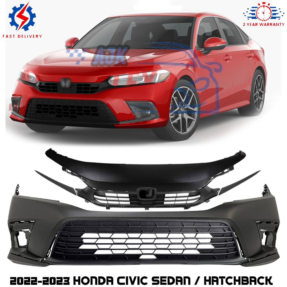 Front Bumper Cover Paintable & Grille Assembly Kit For 2022-2023 Honda Civic