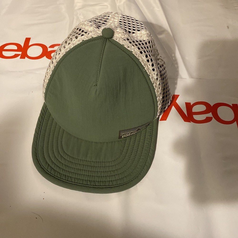 VINTAGE Patagonia Hat Cap Strap Back Green White Mesh Panel Mens 90s Rare