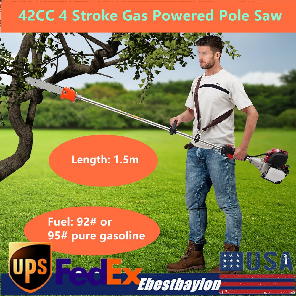 42CC 4 Stroke Gas Powered Pole Saw  Chainsaws Tree Trimmer Long Reach Durable