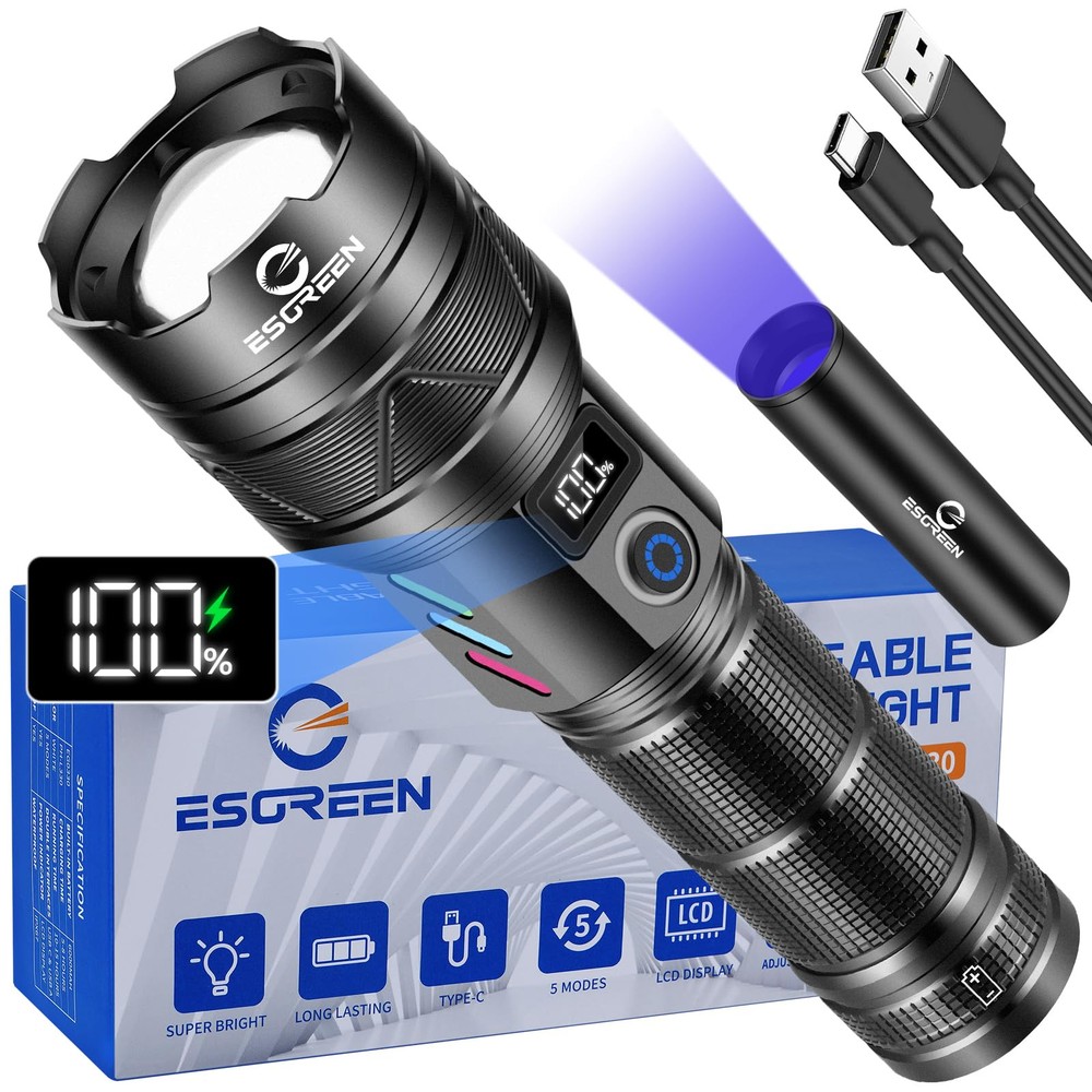 1000000-Lumen Rechargeable Flashlight with 5000ft Long Range Super Bright Light