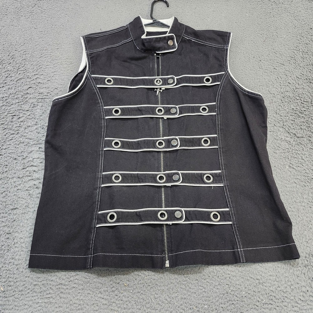Tripp NYC Vest Mens 3XL Black Denim Military Gothic Skull Zip Punk Rock Metal