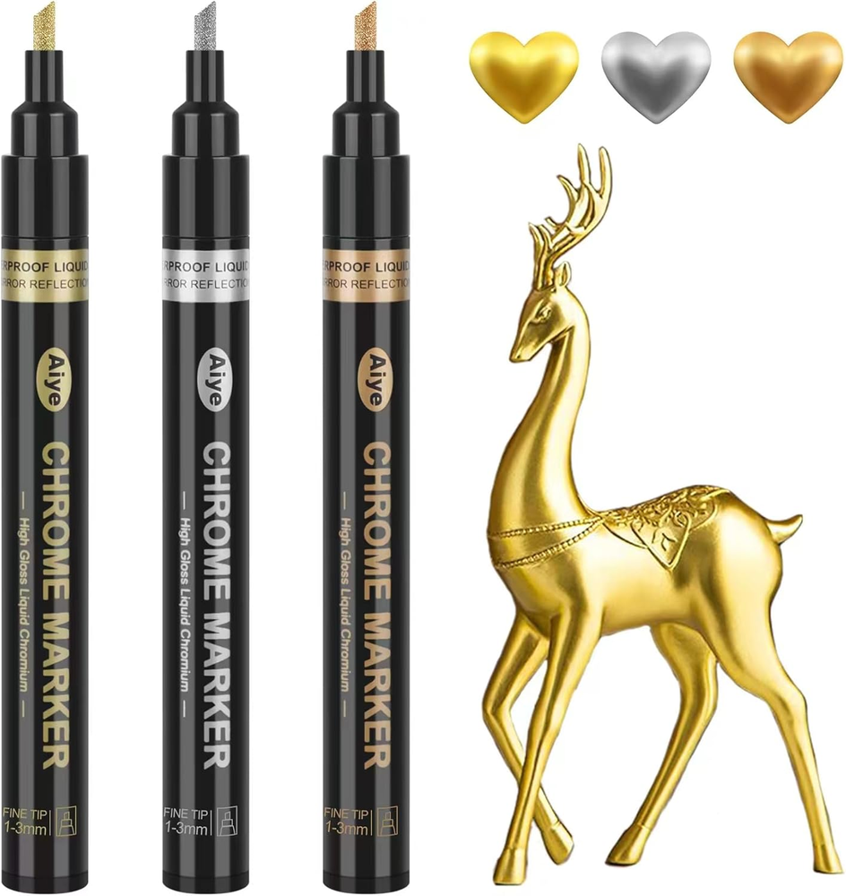 Liquid Mirror Chrome Markers - 3 Colors Permanent High Gloss Waterproof Pens for