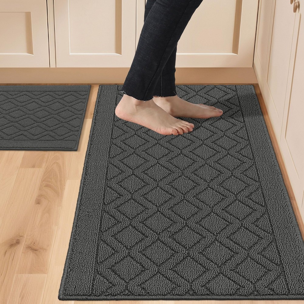 48x20 and 30x20 Inch Non-Slip Kitchen Rug Set - 2-Piece Polypropylene Mats for Floors