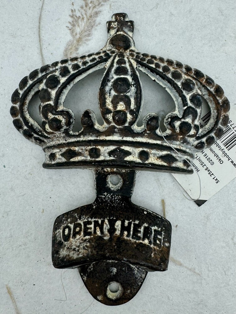 Crown Cast Iron Wall-Mount Bottle Opener Rustic Farmhouse Decor 6.25x4.5”