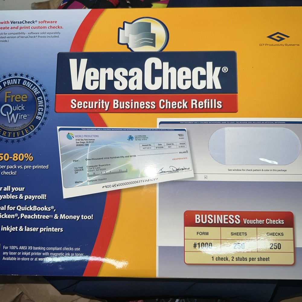 VersaCheck Security Business Check Refills #1000 Vouchers - 250 Sheets & Checks-image