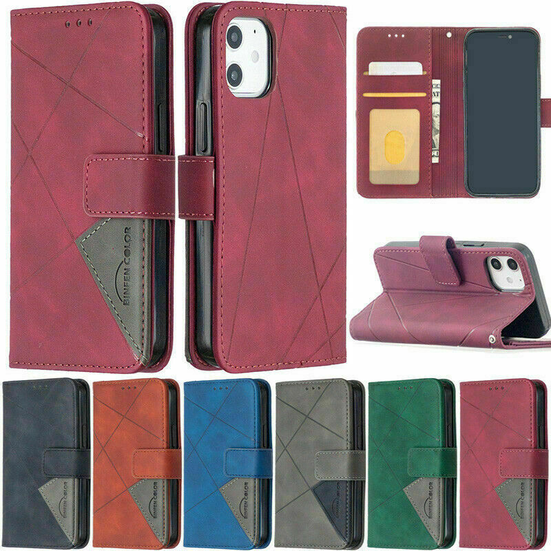 Splice Leather Flip Wallet Phone Case For iPhone 13 12 11 Pro Max XS XR 6 7 8 SE