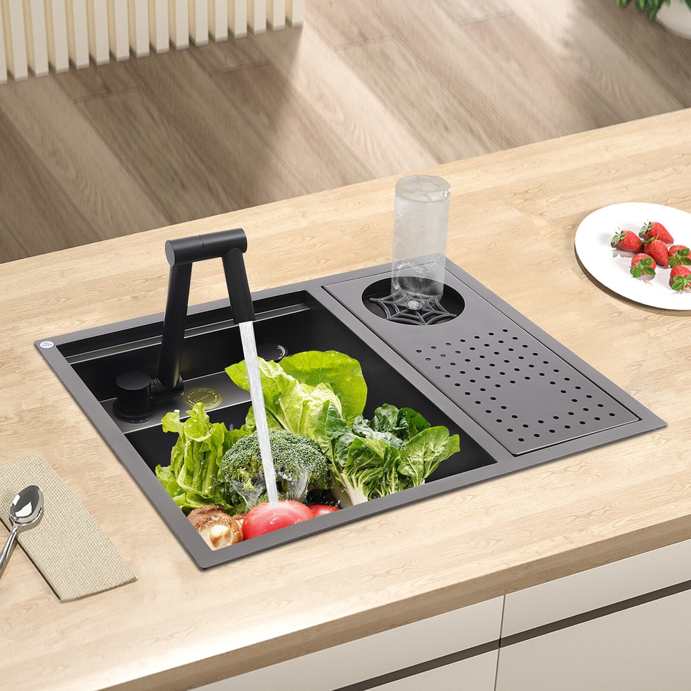 Stainless Steel Single Bowl Drop In Kitchen Sink with Faucet Top Mount