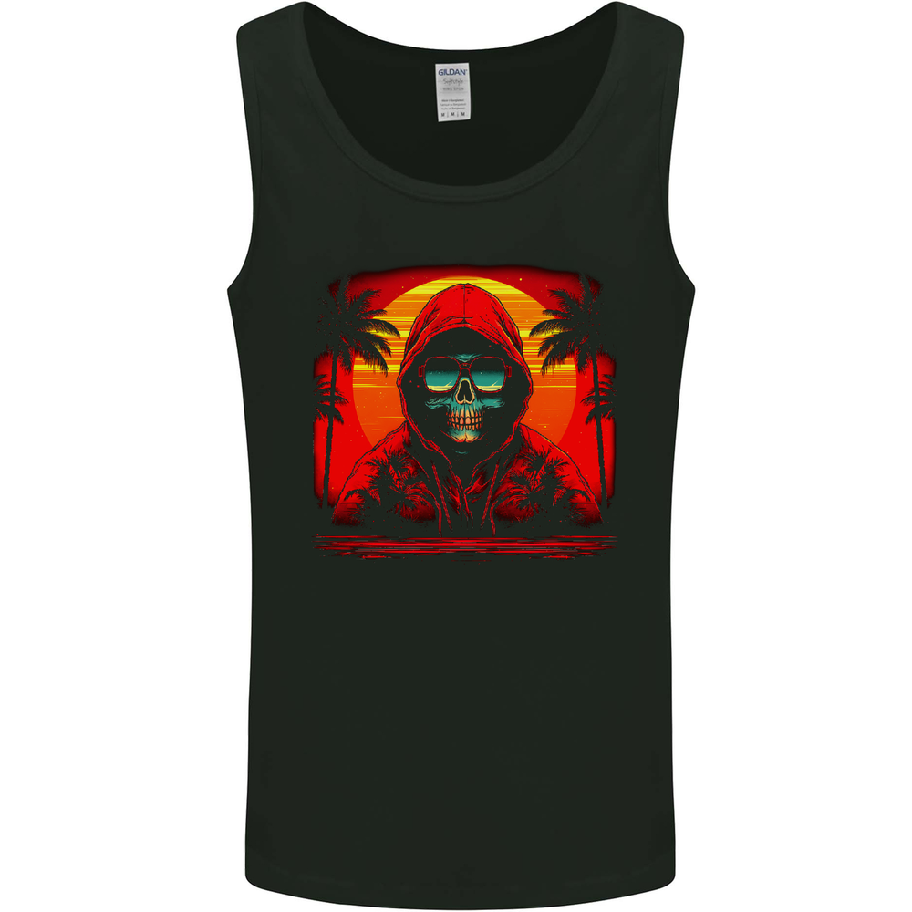 A Retrowave Skeleton With Holiday Sunset Skull Mens Vest Tank Top