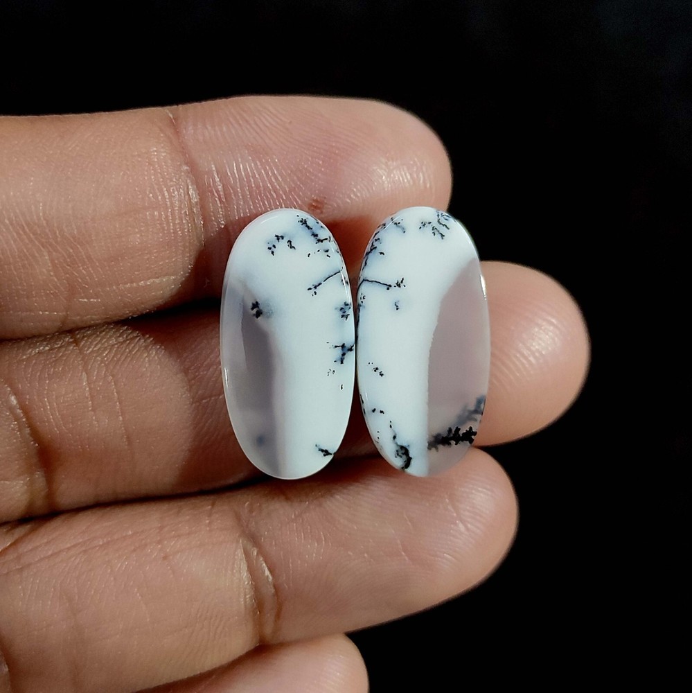 14.40 Cts Natural Dendritic Opal oval Cabochon 2 Pcs Supply 22.7x11x3 MM