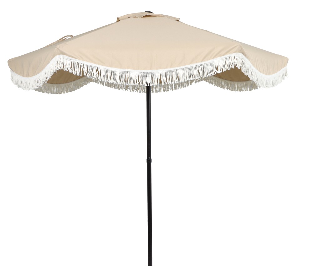 Better Homes & Gardens 7.5' Beige Scallop with Cream Fringe Patio Umbrella