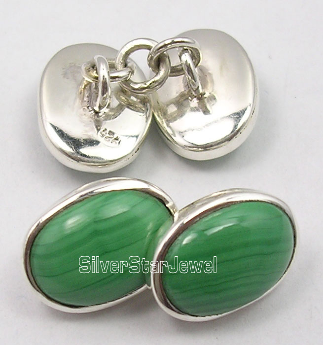 Flash Sale Online 925 Silver Genuine GREEN MALACHITE Cufflinks 0.6