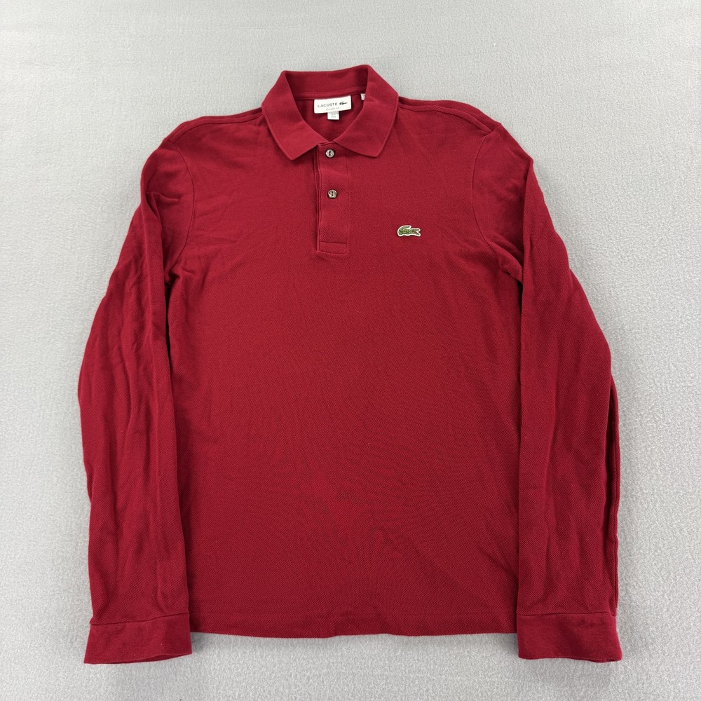 Lacoste Polo Shirt Mens Small Red Long Sleeve Classic Fit Crocodile Logo Preppy