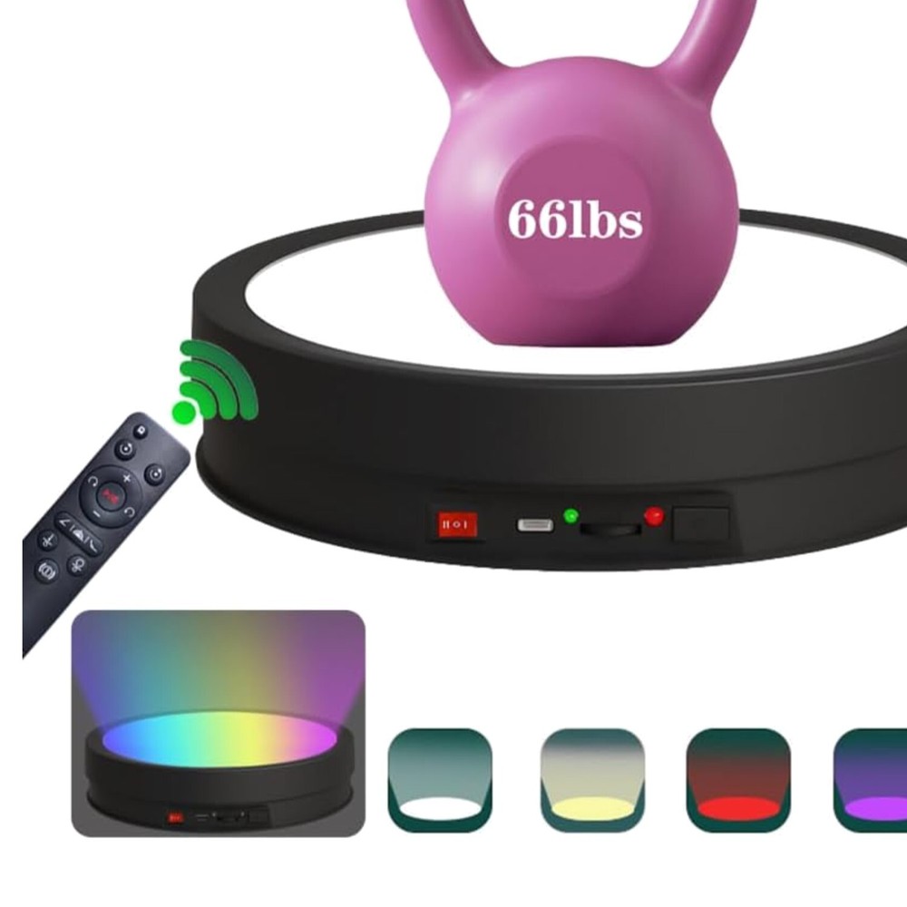 Luxury 360° Rotating LED Display Stand with Remote - Holds 66lbs for Art & Collectibles