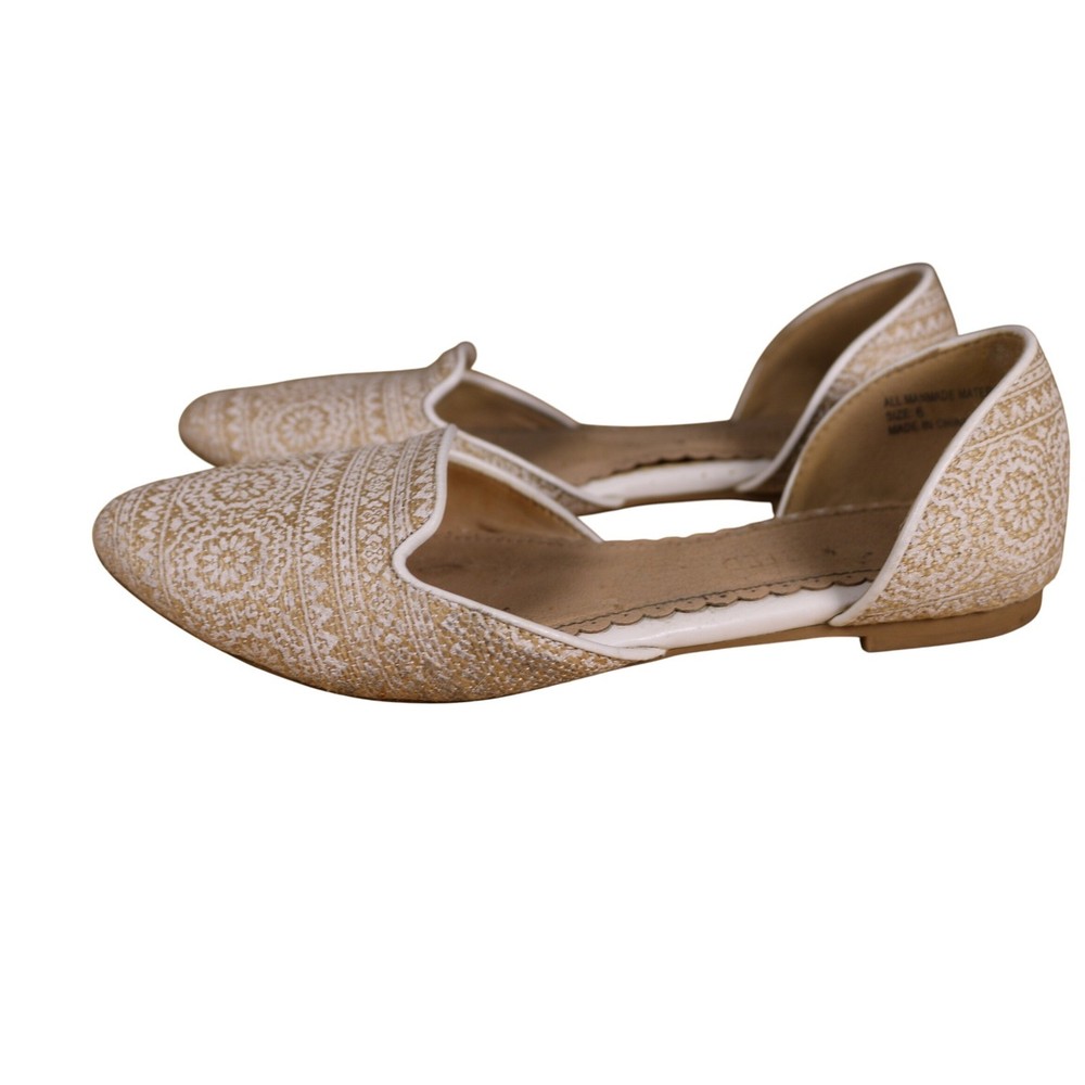 Restricted Women's Flats Shoes Size 6 Beige Gold Patterned Pointed Toe D'Orsay