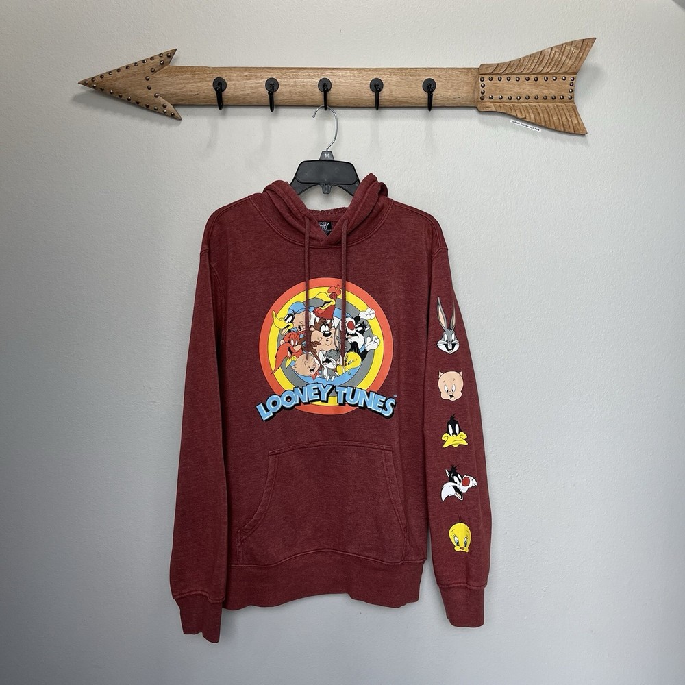 Looney Tunes | Red Bugs Bunny Warner Bros Hood Sweatshirt 90’s Vintage Medium