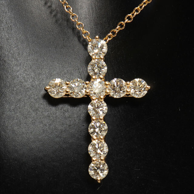 Tiffany & Co.  Cross Diamond Necklace Medium K18 PG x 11 Stone Pendant 152155
