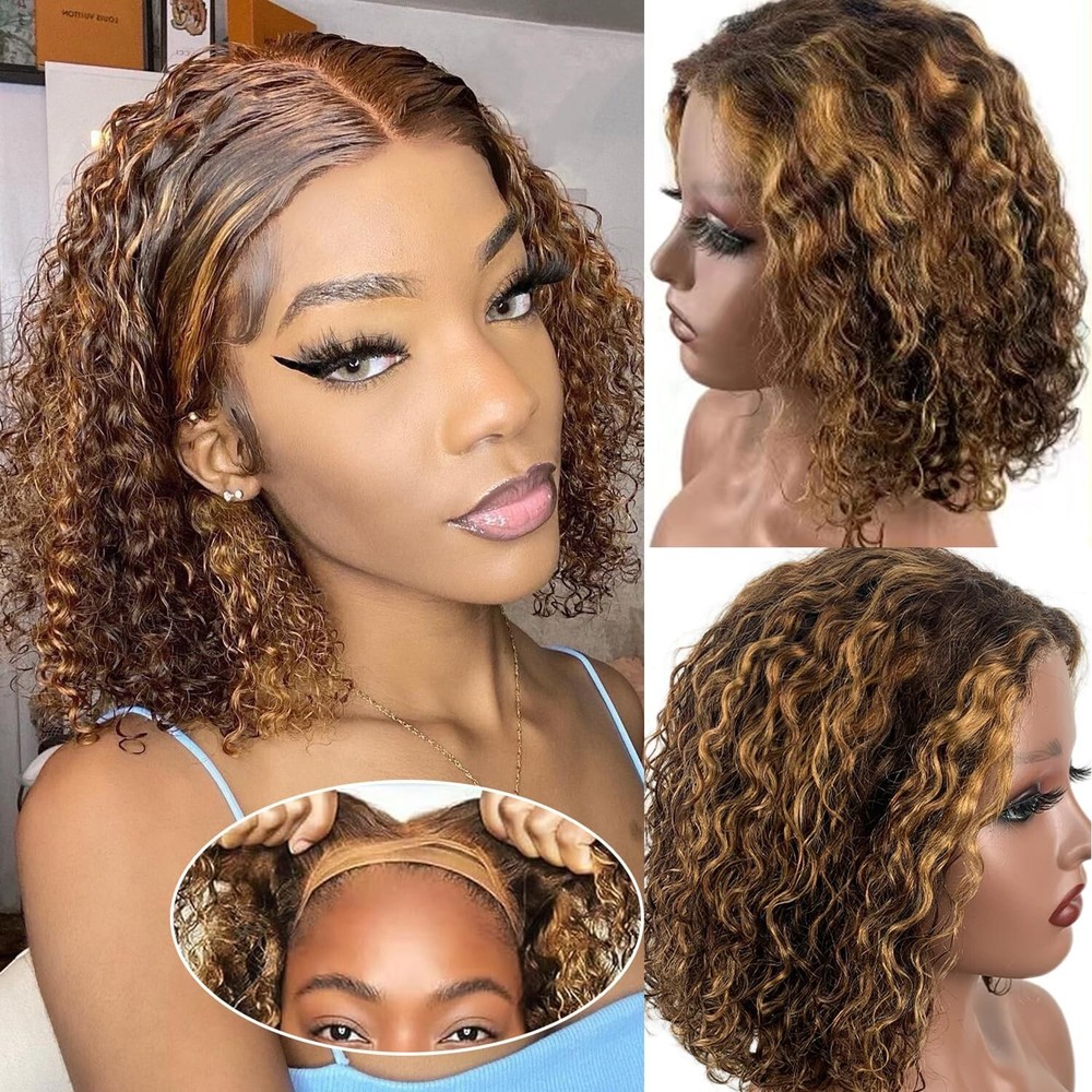 Wear and Go Glueless Wigs Human Hair Pre Plucked Pre Cut Highlight 4/27 Deep ...