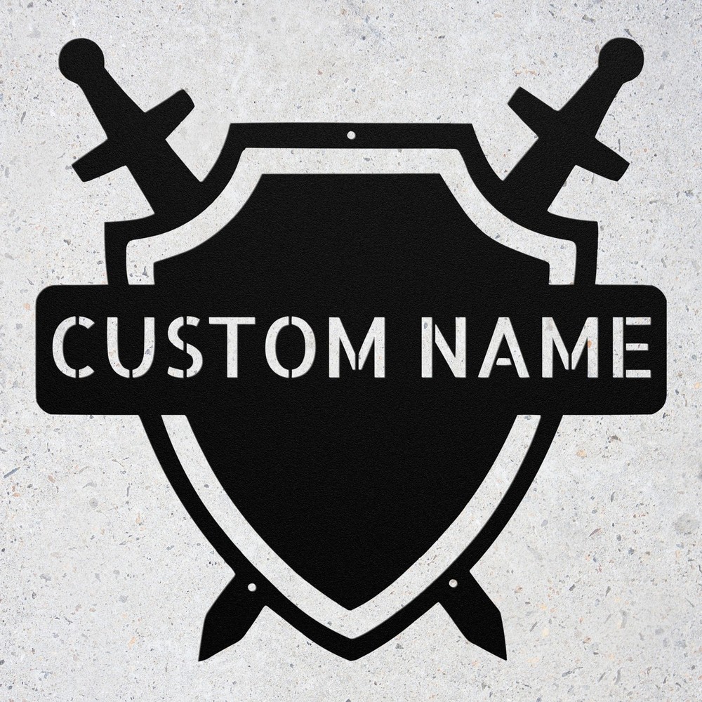 Personalized Medieval Shield Metal Wall Art Decor Personalized Knight Name Sign