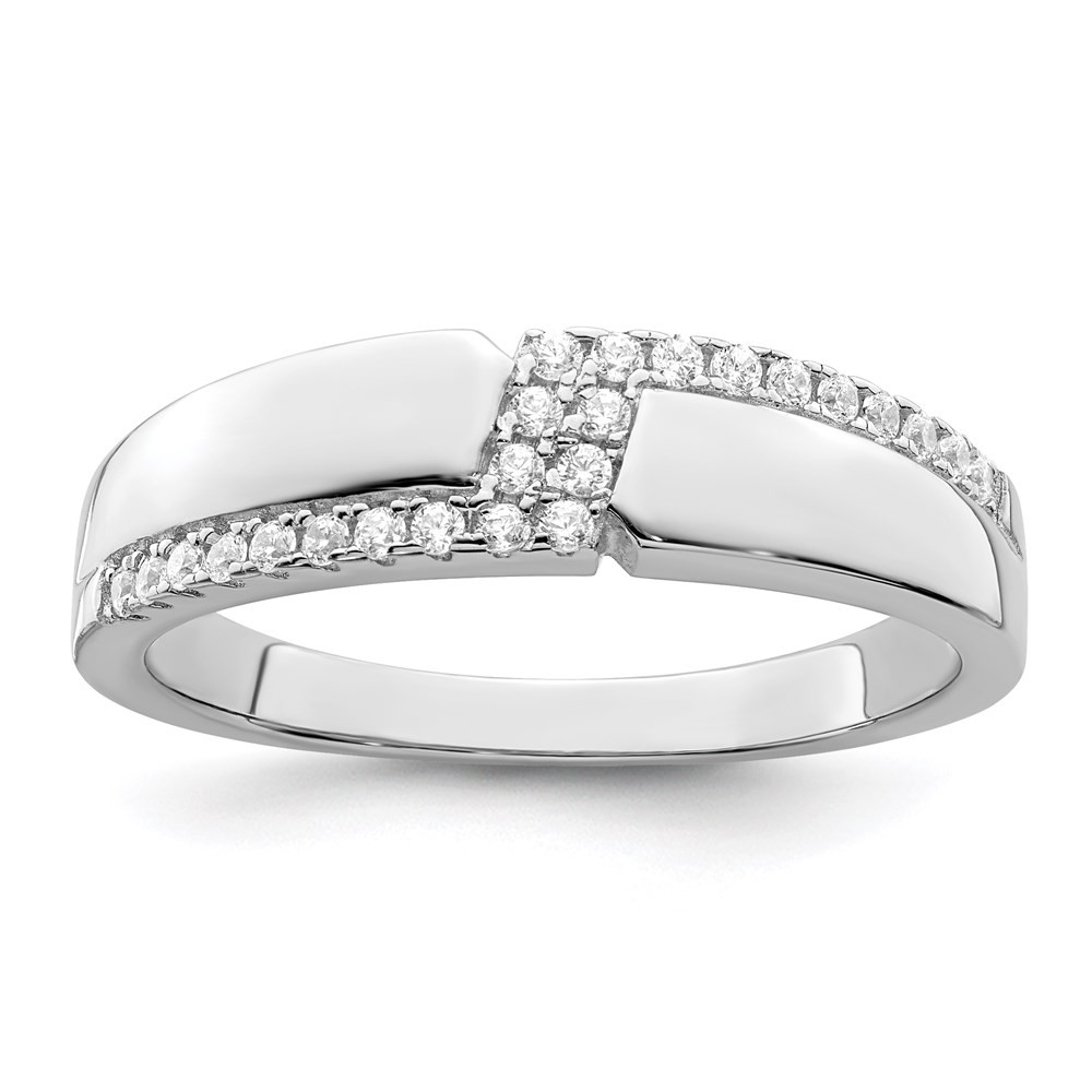 925 Sterling Silver Rhodium-plated Micro Cubic Zirconia Men's Ring