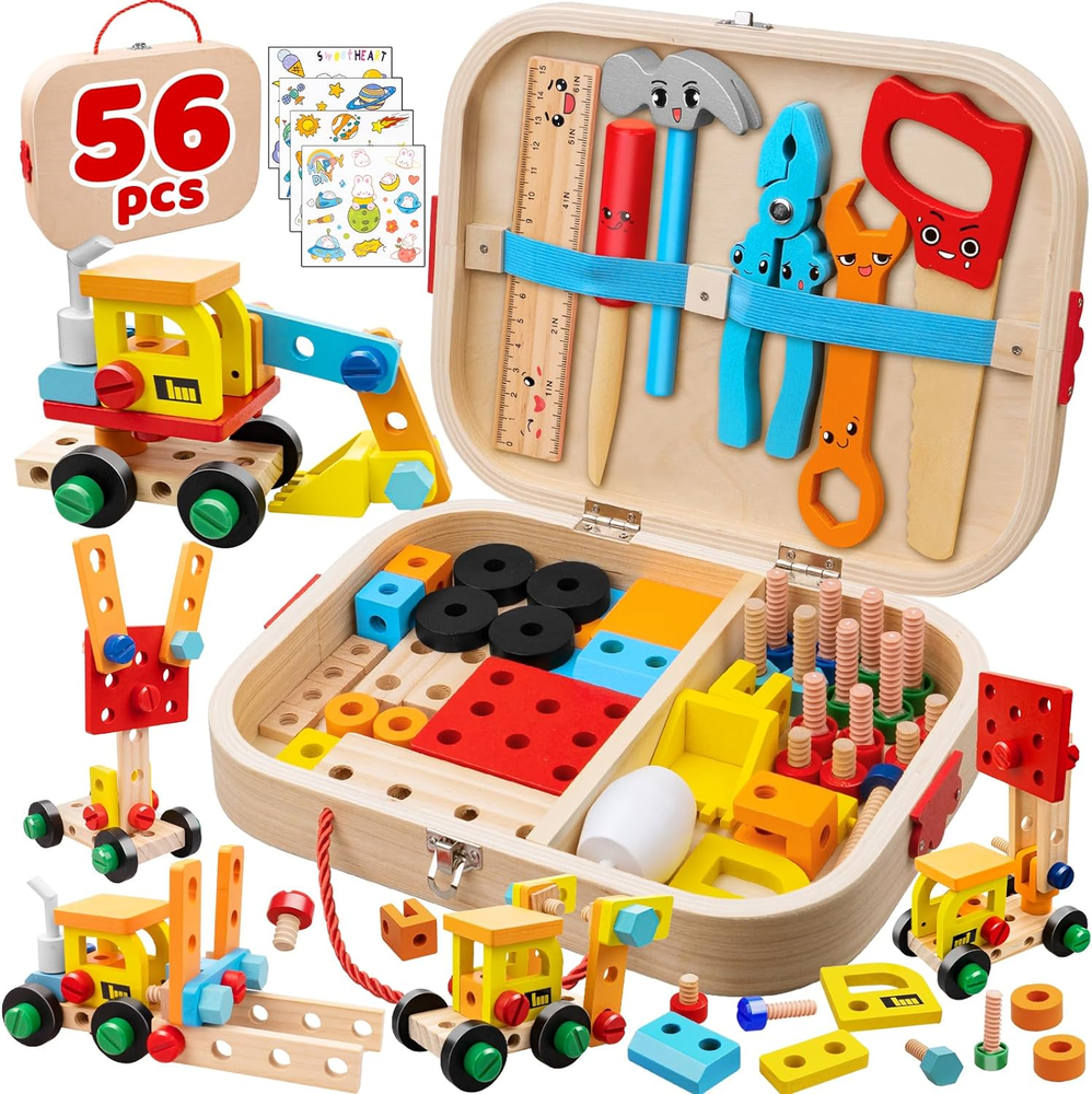 56 Pcs Kids Tool Set for Toddlers, Montessori Educational STEM Toys, Constructio
