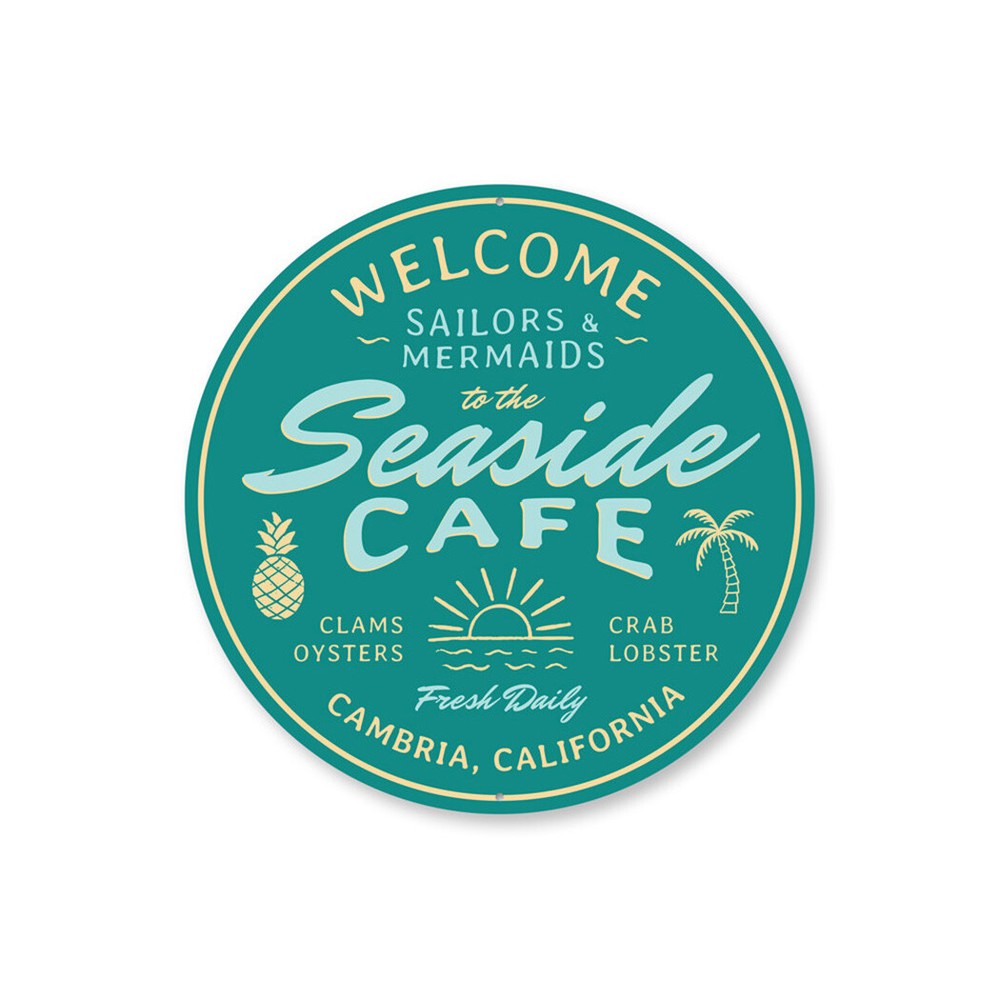 Seaside Cafe Beach Sign, Home Decor Metal Sign