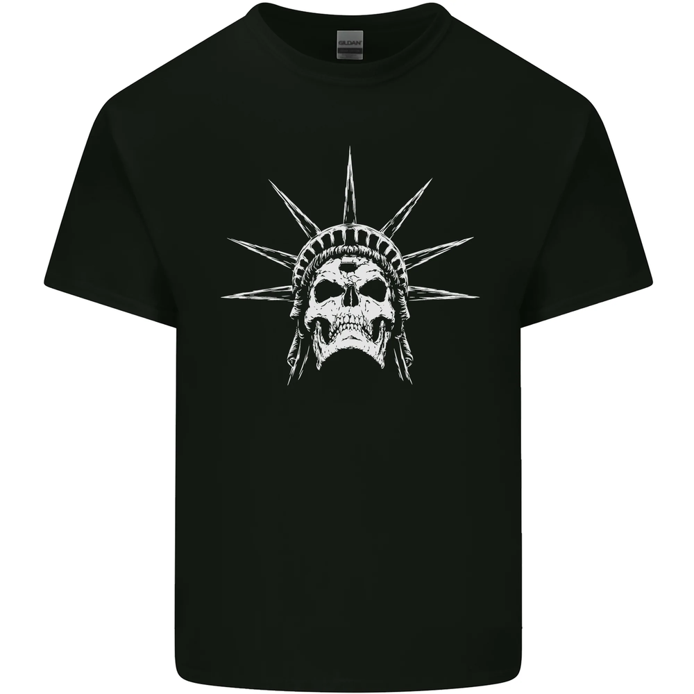 Rebel Gothic Biker T-Shirt featuring Statue of Liberty Skull USA Print