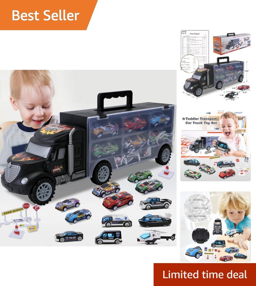 Educational Transport Carrier Truck Toy Set for Ages 3-7 - Includes 12 Mini Cars