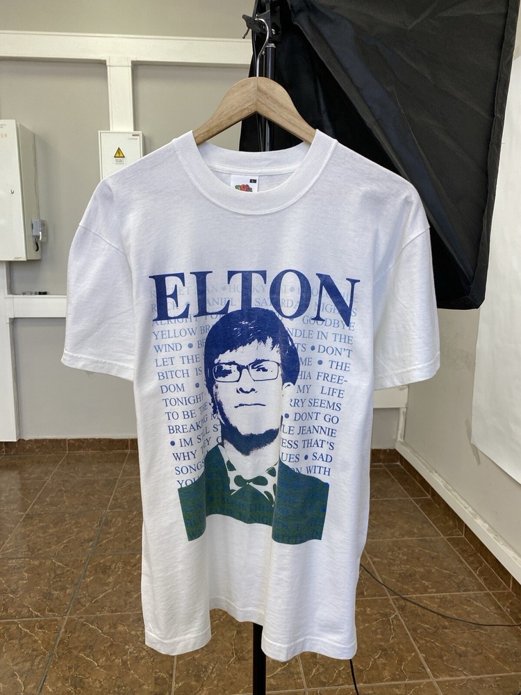 Vintage 90s Elton John World Tour white t-shirt size L retro band tee