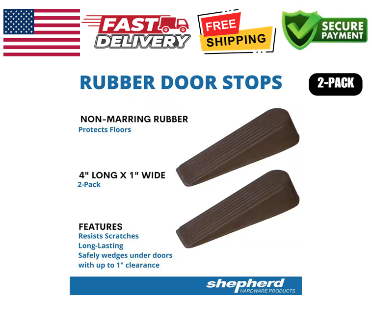 Shepherd Brown Rubber Door Stops, Heavy Duty, Floor Protection (2-Pack)