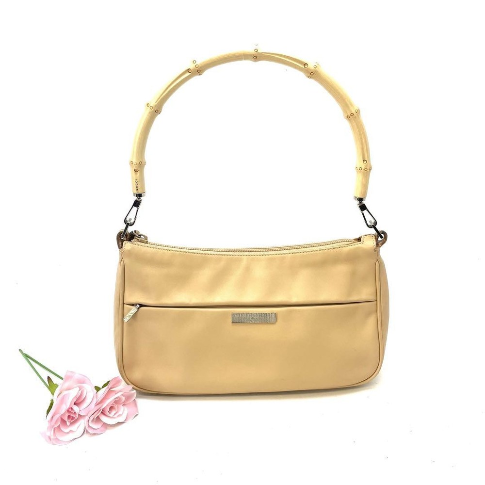 GUCCI GG 001 Beige Leather Shoulder Bag Authentic F0411741