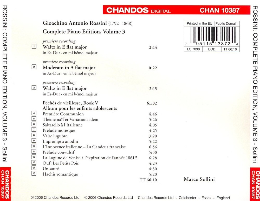 Marco Sollini Rossini Complete Piano Edition Vol 3 New CD
