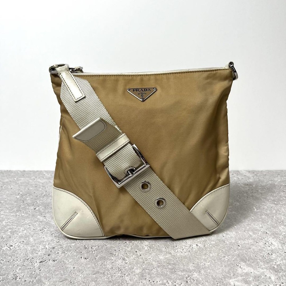 Prada Nylon Shoulder Bag with Leather Trim and Iconic Triangle Logo