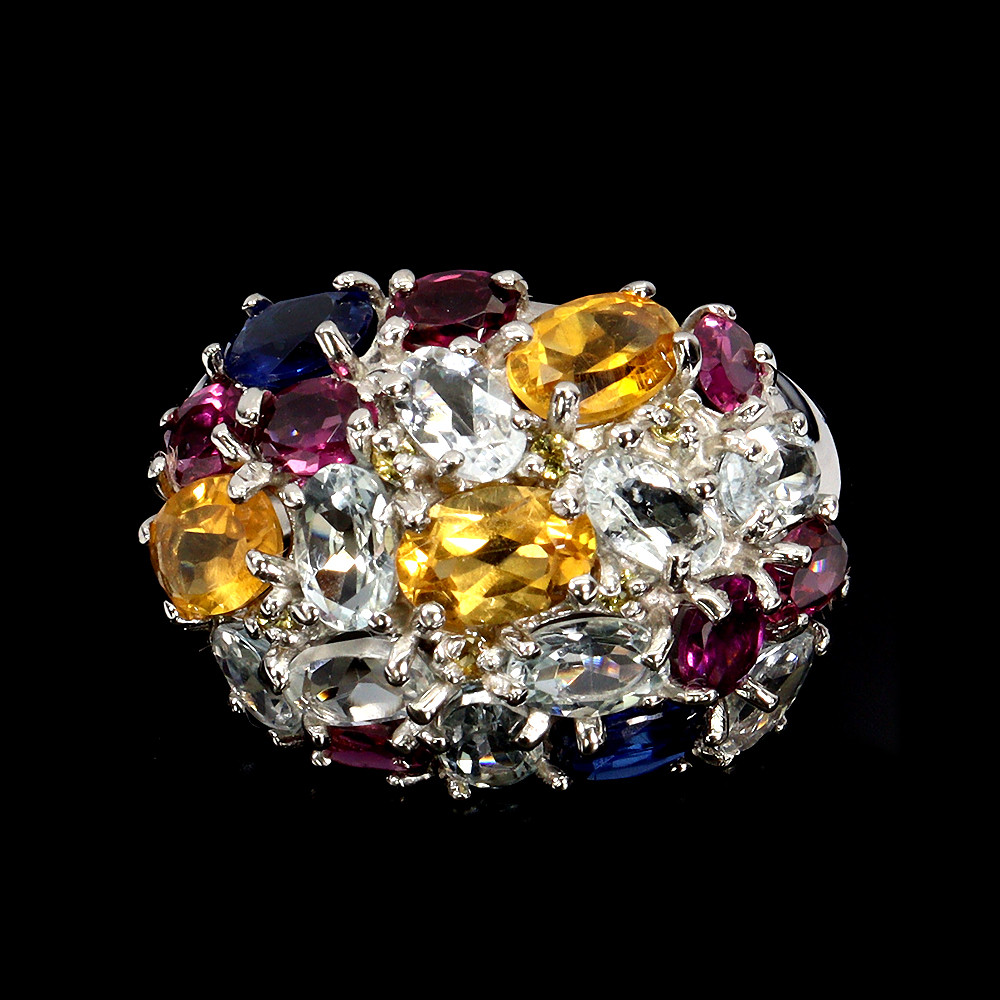 925 Sterling Silver Oval Citrine Aquamarine Sapphire Gemstone Ring Adjustable Size