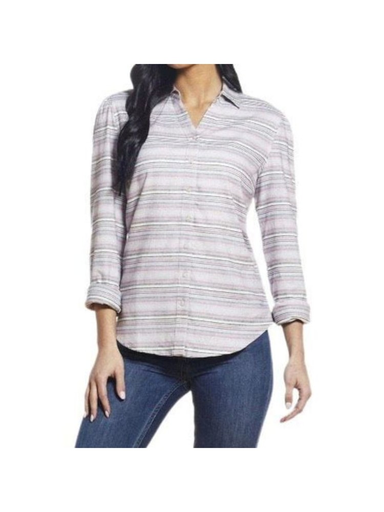 WEATHERPROOF VINTAGE Womens Gray Stretch Cuffed Sleeve V Neck Button Up Top XS