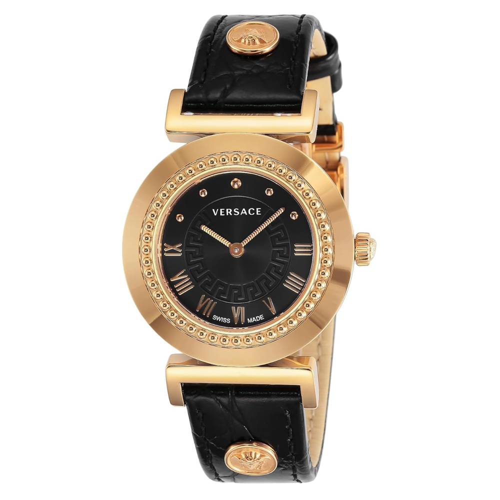 Versace 35mm Gold Case Watch with Black Leather Strap P5Q80D009/S009