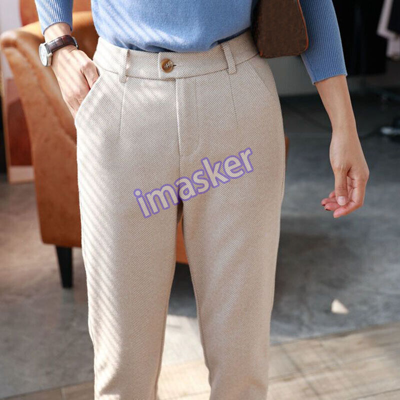 New Winter Womens Wool Blend Harem Pants High Waist Loose Skinny Casual Trousers