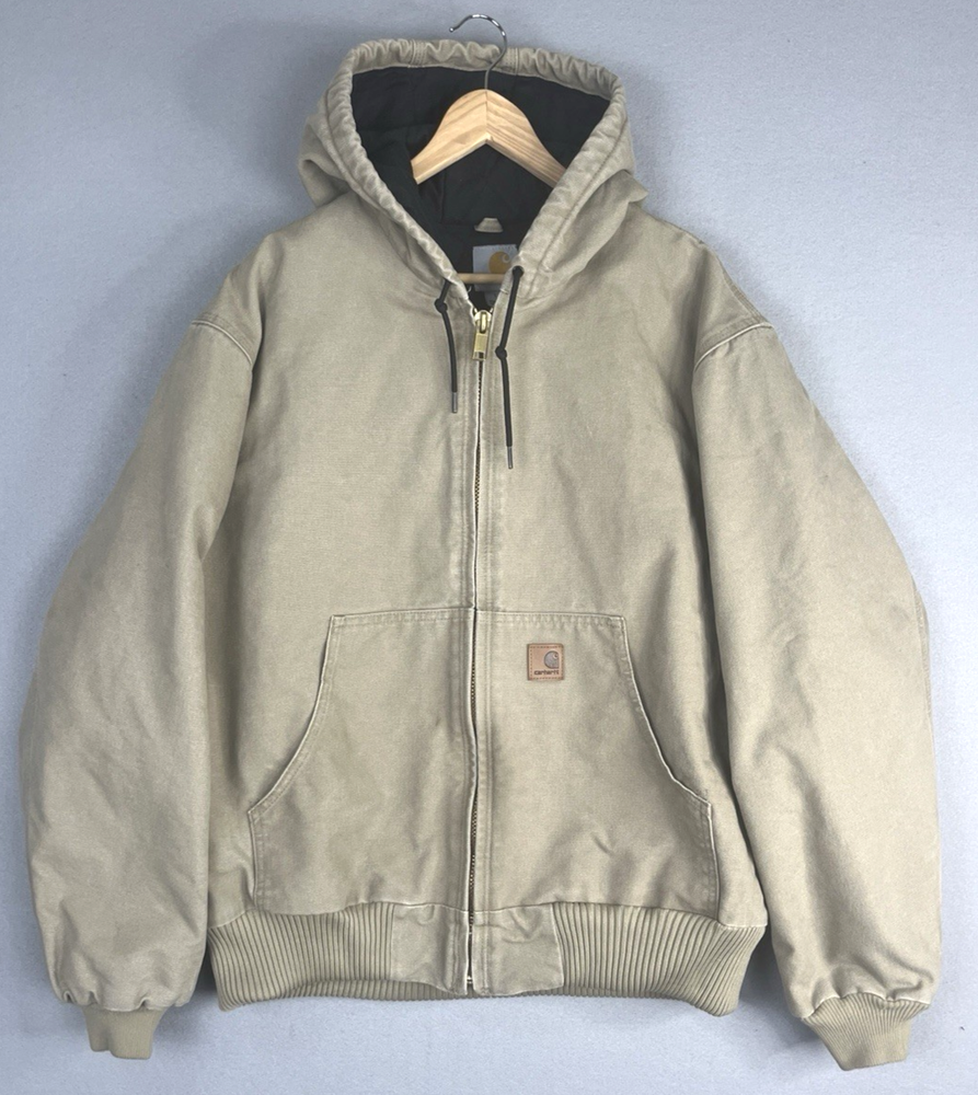 Carhartt J130 Mens Insulated Hooded Jacket in Tan Canvas Size Large