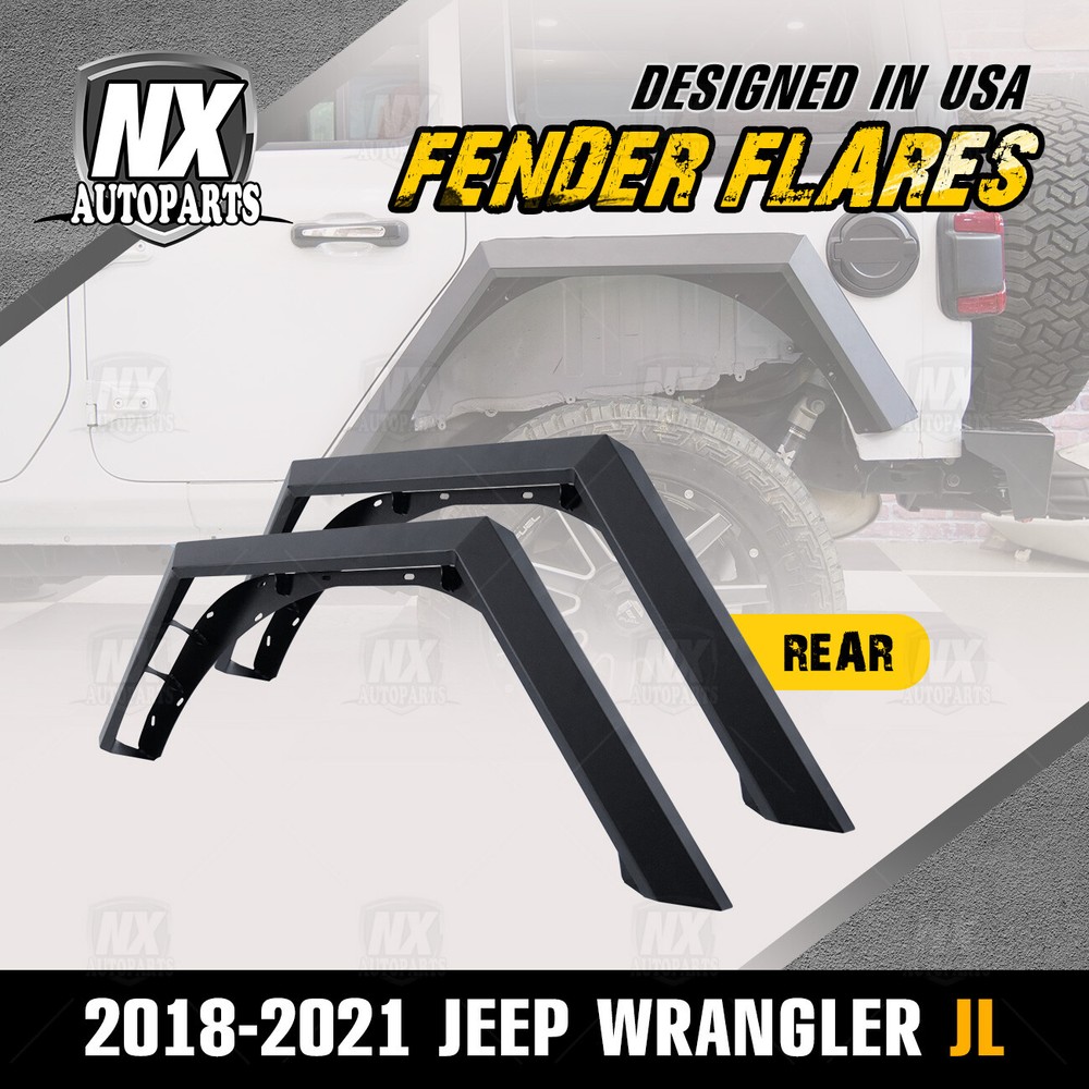 2018-2022 Jeep Wrangler JL JLU Powder Coated Steel Rear Fender Flares 2PC