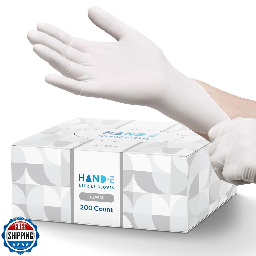 Hand-E Touch White Nitrile Disposable Gloves X-Large 200 Count for Food Prep and Cleaning