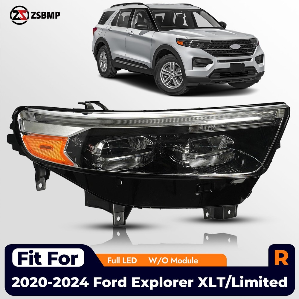 Full LED Headlight w/LED DRL For 2020-2024 Ford Explorer Right Passenger Chrome