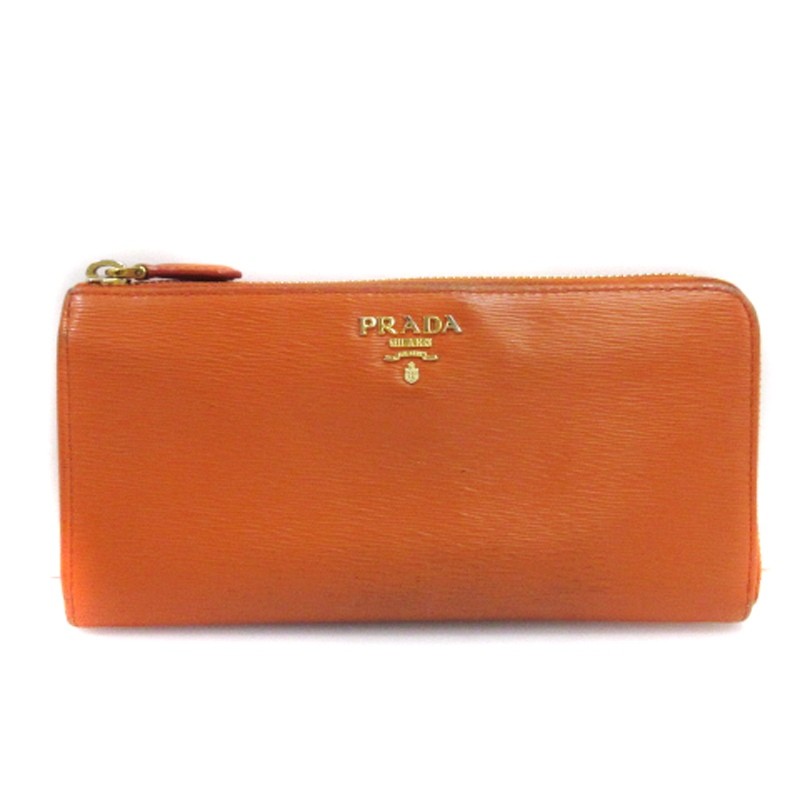 Prada L-Shaped Zipper Long Leather Wallet in Orange for Women Y0722