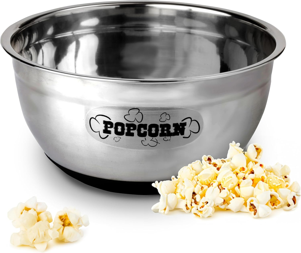 Stainless Steel Popcorn Serving Bowl -  6 Quart Stainless Steel Large Popcorn Bo