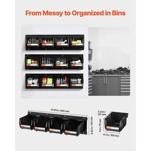 Wall Mounted Storage Bins 12 Plastic Bins 3 Metal Rails Plastic Hanging