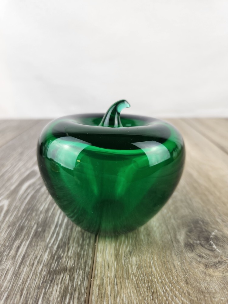 Vintage Green Glass Apple Paperweight 3.5