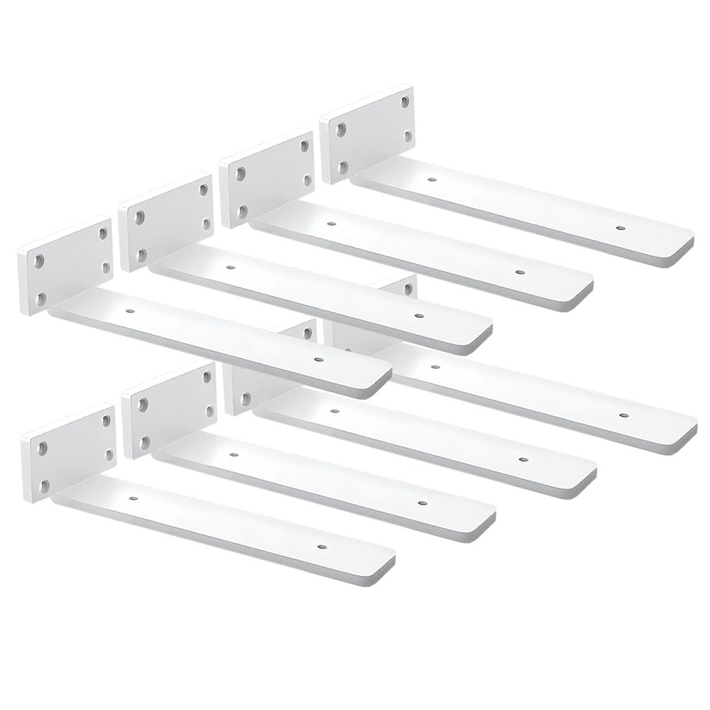 8 Pack Shelf Brackets White 10 Inch Floating Shelf Bracket 1/5 inch Thick Hea...