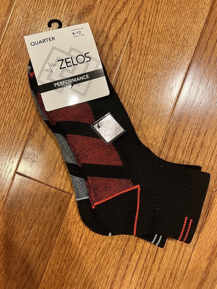 Zelos Performance Socks Quarter Size Length Size 8-12 Moisturize Wicking 3 Pair