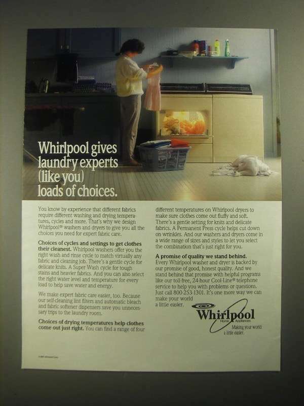 1987 Whirlpool Washer and Dryer Ad - Loads of Choices