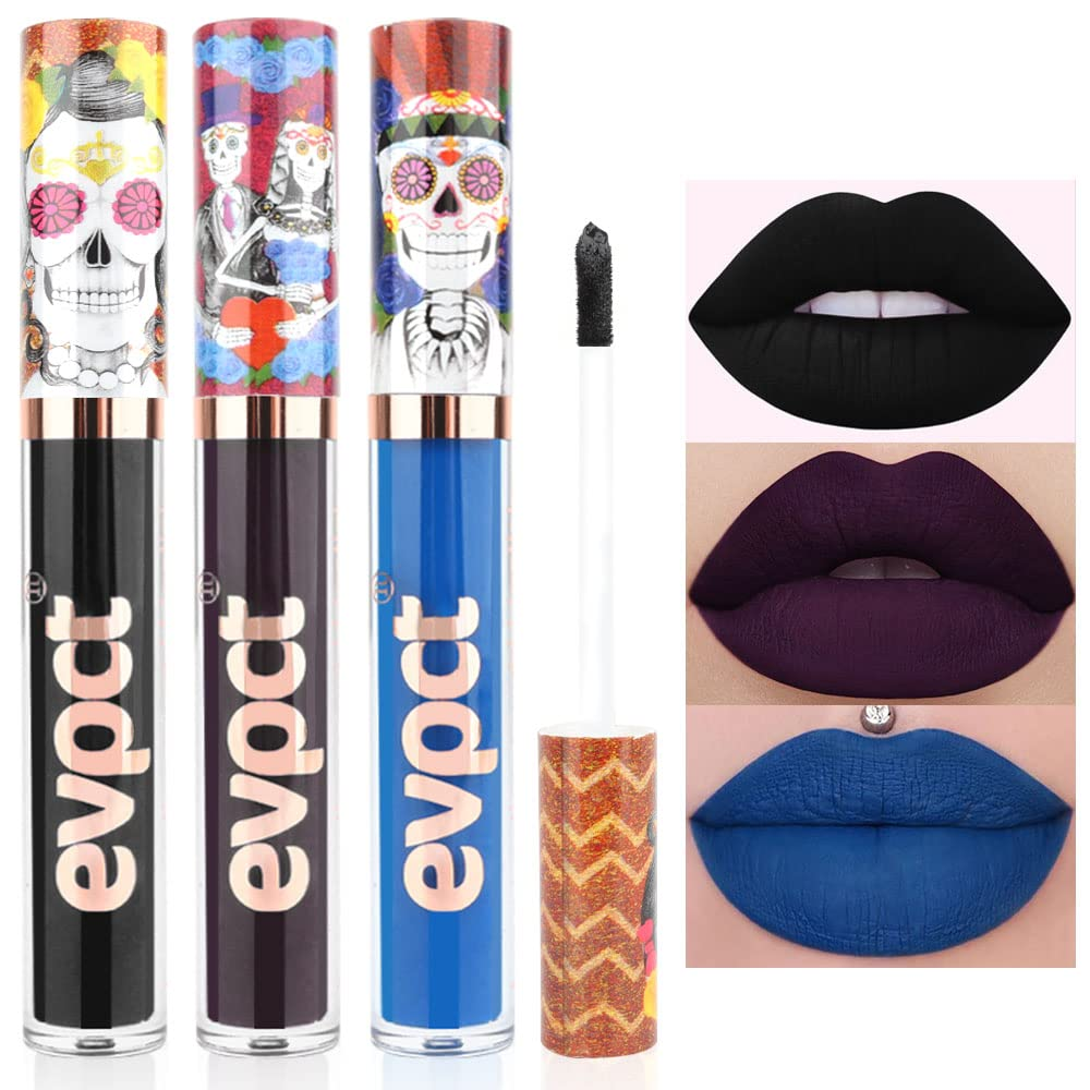 3-Piece Matte Liquid Lipstick Set in Dark Blue Black Purple